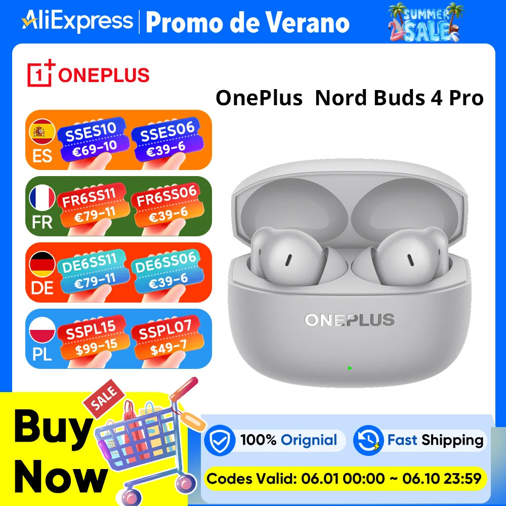 Global Version OnePlus Nord Buds 4 Pro earphone Active Noise Cancellation 54 Hours of Playback Bluetooth 6.0 ear buds