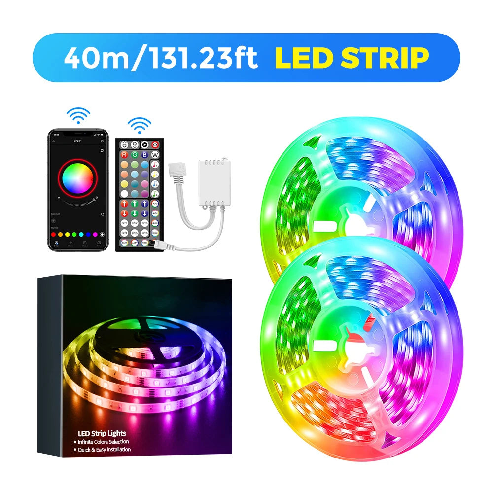 40M/30M RGB LED Strip Lights with Remote Control Bluetooth App, Dimmable Colour Changing LED Fairy Lamps Music Sync for Room