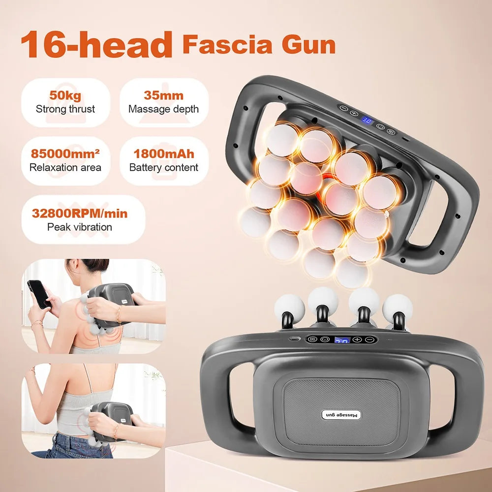 16-Head Fascia Gun High-Frequency Vibration Body Massage Gun Waist and Back  Massager Neck Shoulder Massager Muscle masajeador