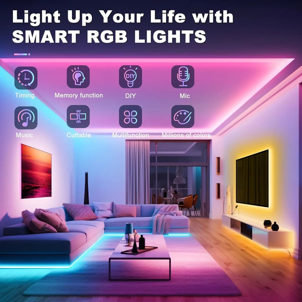40M/30M RGB LED Strip Lights with Remote Control Bluetooth App, Dimmable Colour Changing LED Fairy Lamps Music Sync for Room