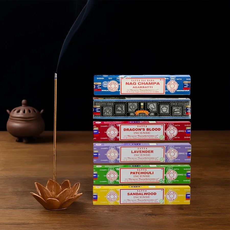 Satya Sai Baba 15g Hand-Rolled Incense Sticks, 6 Scents: Sandalwood, Lavender, Dragon's Blood, Agarwood, Patchouli, etc.