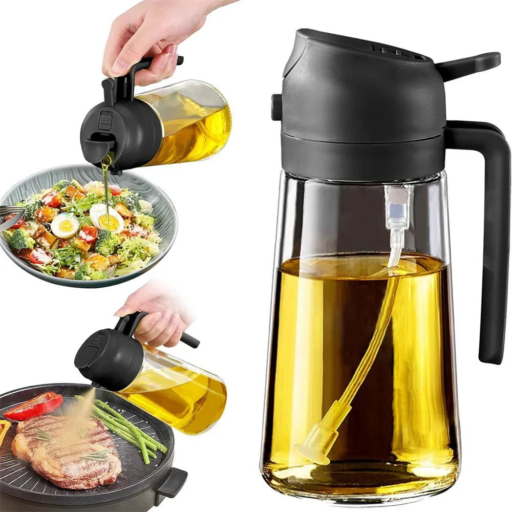 Pulvérisateur d'huile d'olive 2en1 en verre 470 ml – Spray et verseur pour cuisine