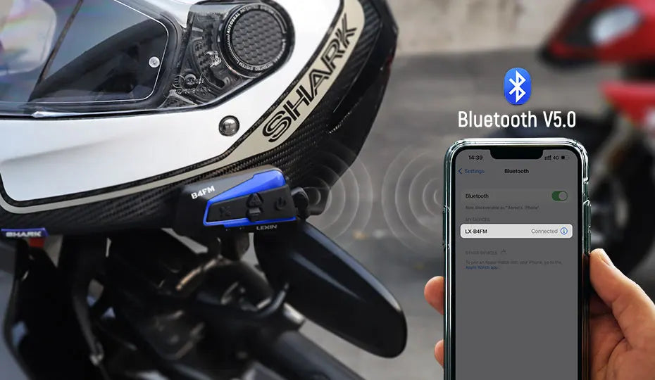 Lexin B4FM-X Bluetooth Motorcycle Intercom Helmet Headsets,BT 5.0 Wireless Communication Interphone Music Sharing 10 Riders