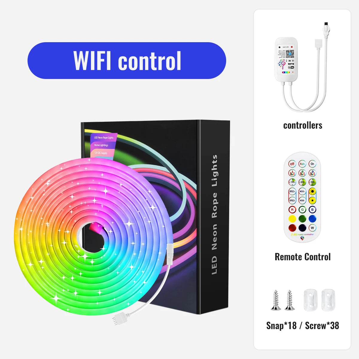 Ruban néon LED RGB flexible 5 m / 10 m – Contrôle par appli et télécommande, étanche IP65