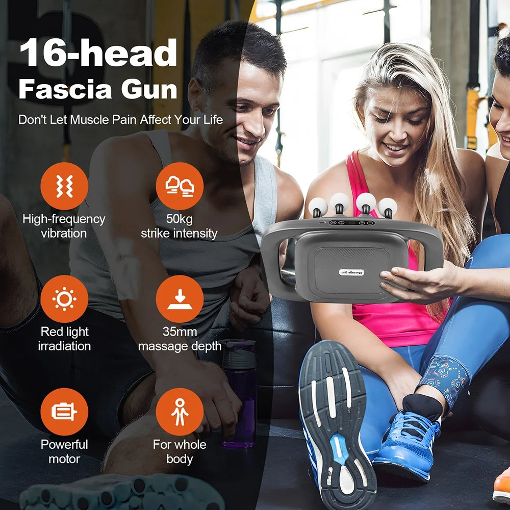 16-Head Fascia Gun High-Frequency Vibration Body Massage Gun Waist and Back  Massager Neck Shoulder Massager Muscle masajeador